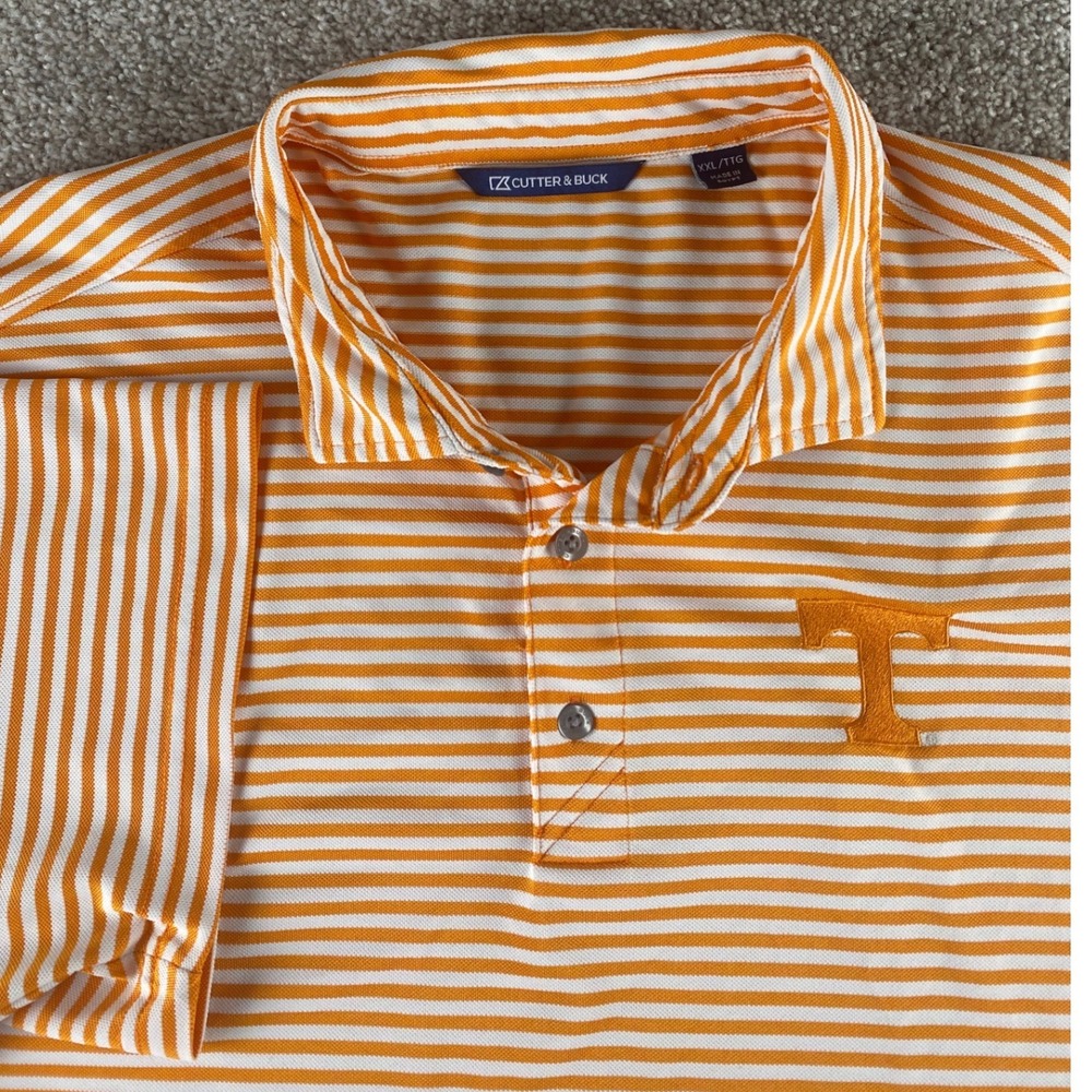 Cutter & Buck Tennessee Volunteers Polo Shirt Mens XXL Orange White Striped NCAA